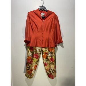 Adrianna Papell silk pant suit 2 pieces spring summer easter floral women 14 New